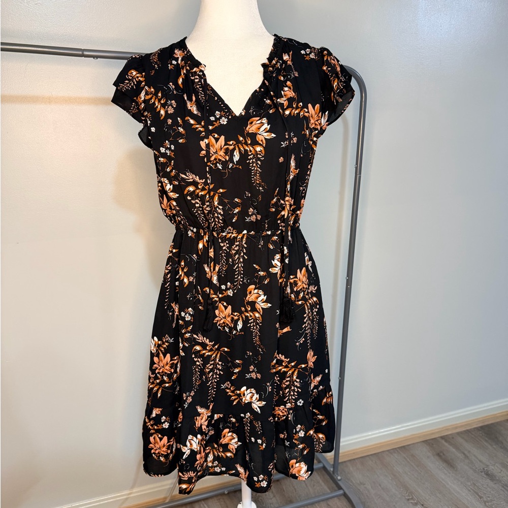 Chic Black and Orange Floral Mini Dress